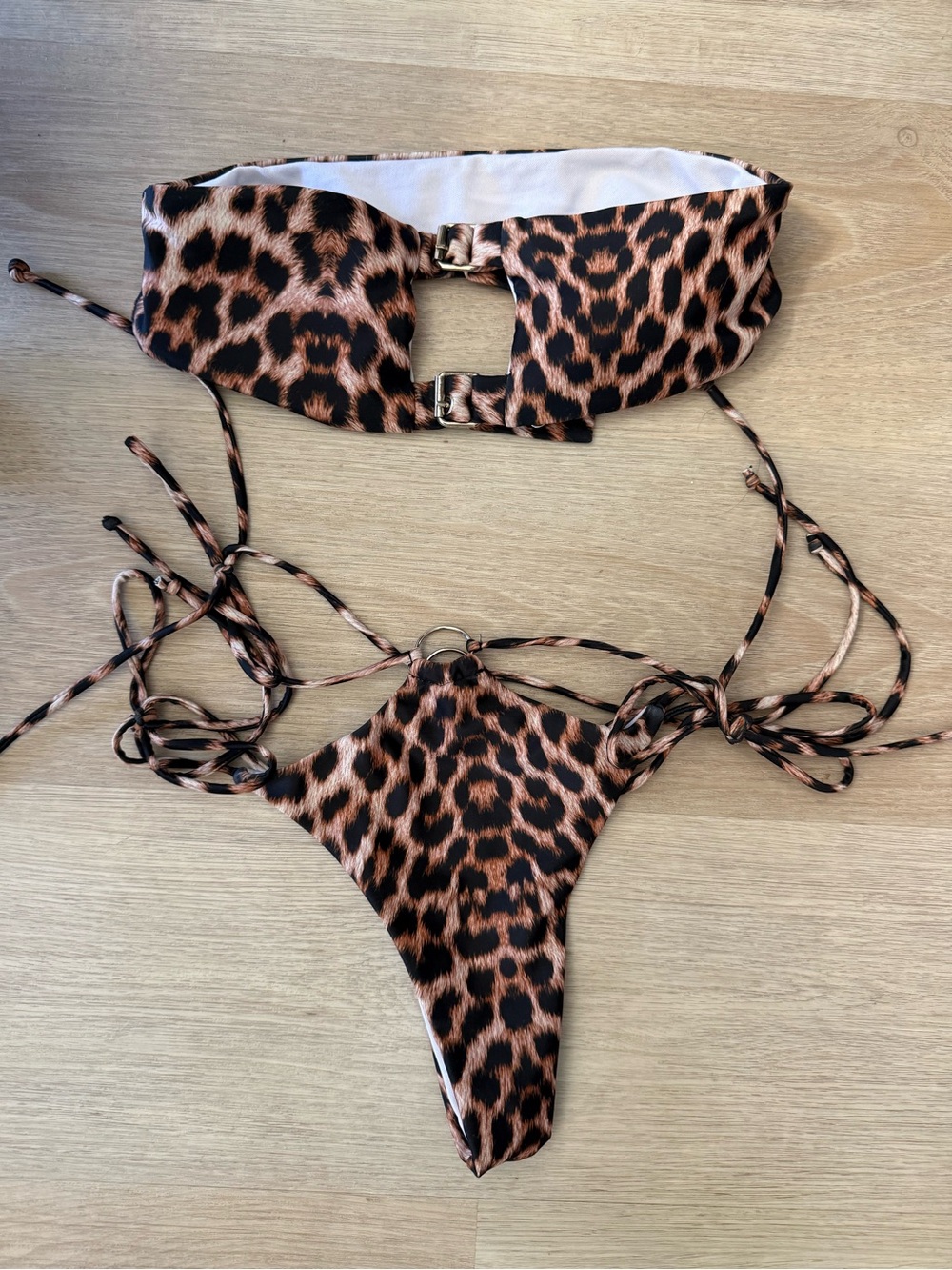 Leopard Print Strapless Bikini Set Size XS